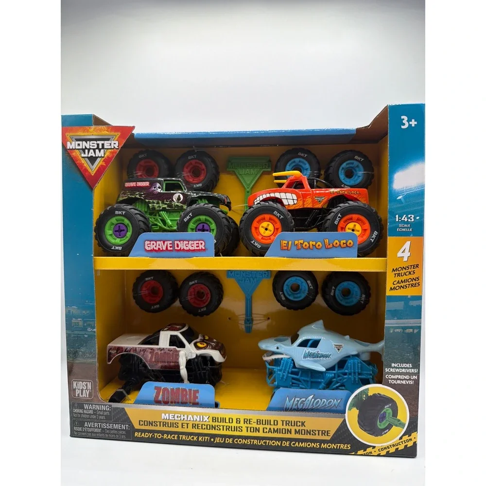 Monster Jam Mechanix 4-Pack Grave Digger El Toro Loco Zombie Megalodon 1:43